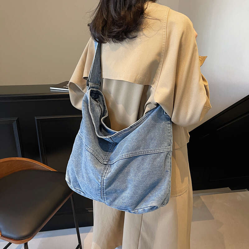 New Niche Denim Crossbody Bag for Women, Fashionable Patchwork Shoulder Bags Designer Women Bag, Artistic Student Large Capacity Backpack