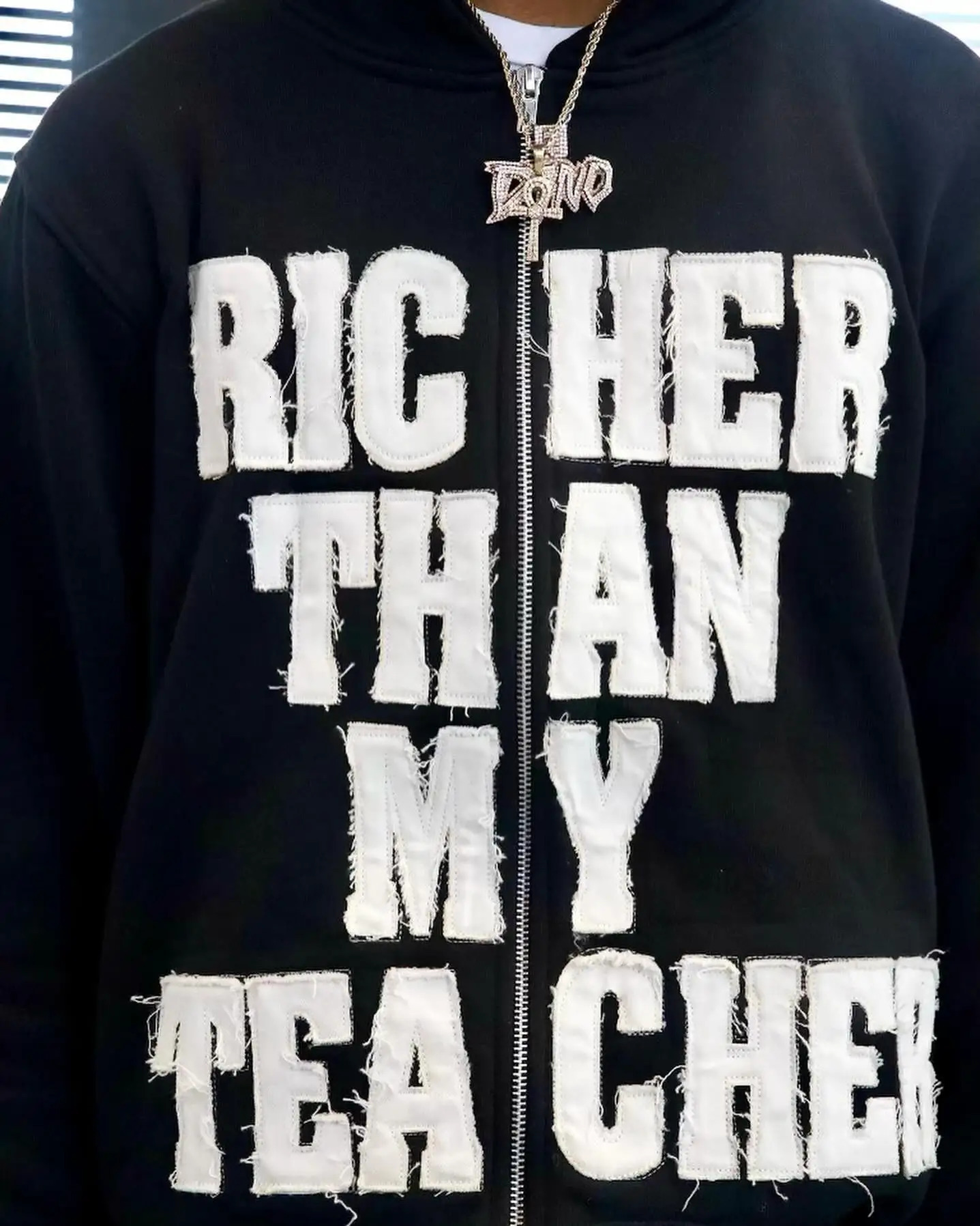 Y2k Retro Trendy Letter Embroidery Loose Hoodies High Street Couple Oversized Zip Up Hoodie Patchwork Sweatshirt Men Clothing 250813