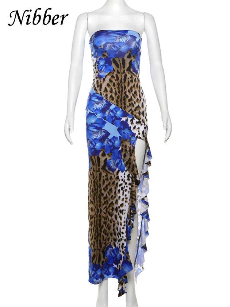 Nibber Slit Tube Dress Women Summer Patchwork Print Sexy Slim Comfortable Irregular Hem Temperament Birthday Dinner Dresses XJ250814