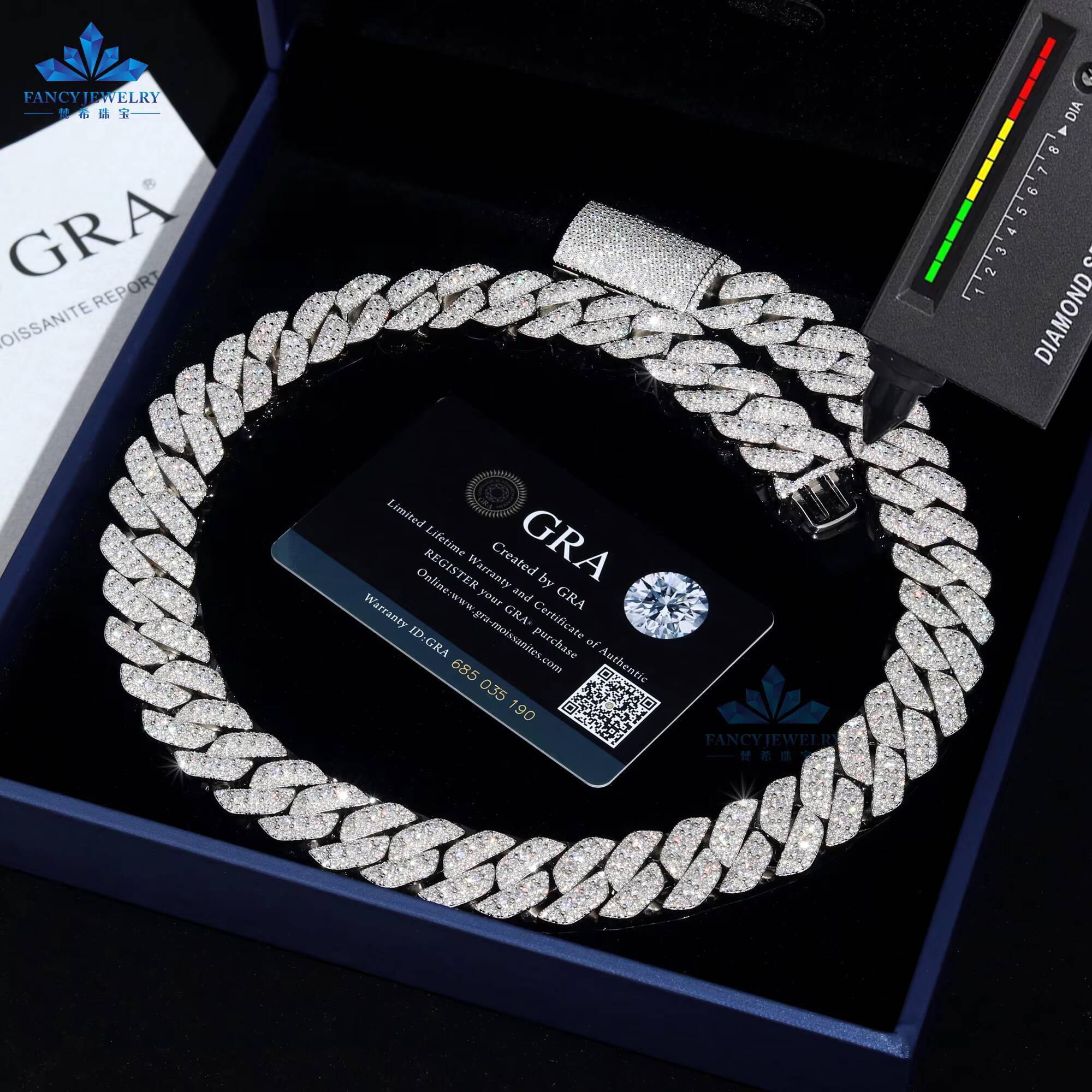 Fancy Jewelry Hip Hop Iced Out Moissanite Link 3 Rows 18mm Sterling Sier Cuban Necklace Bracelet