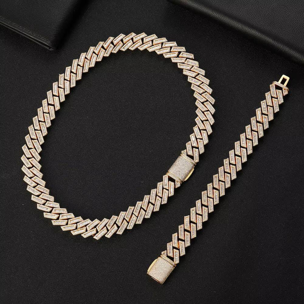 Iced Out Square and Round Zircon Necklace Diamond Silver Plated Cuban Chain Hip Hop Men