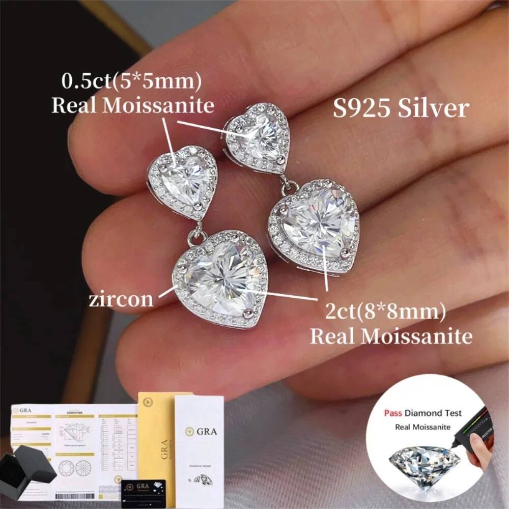 NKHOG 5CTTW Heart Shape Moissanite Drop Earrings Women 925 Silver Sparkling Diamond Wedding Ear Stud 18K Plated Fine Jewelry GRA