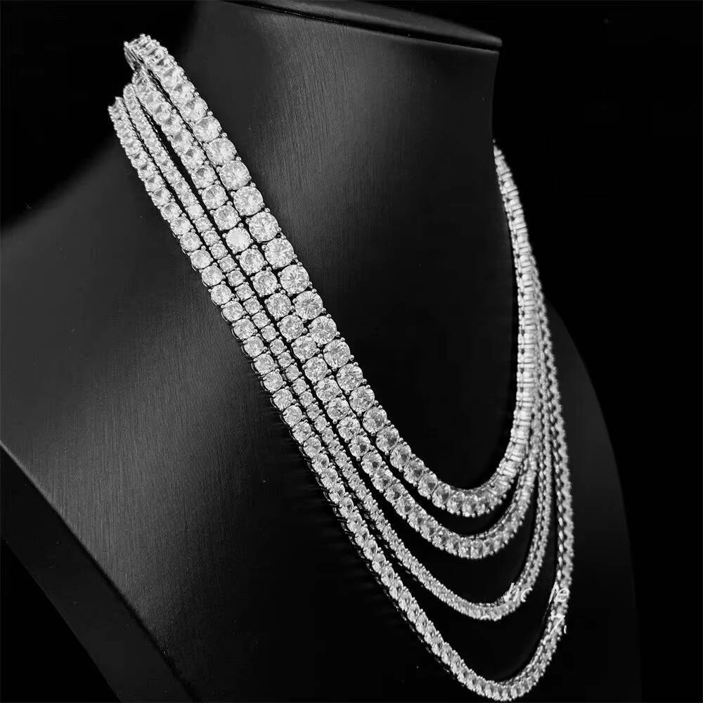 Custom Moissanite Chain 2mm 3mm 4mm 5mm 6mm Round Cut 925 Silver Moissanite Tennis Chain Necklace/ Bracelet