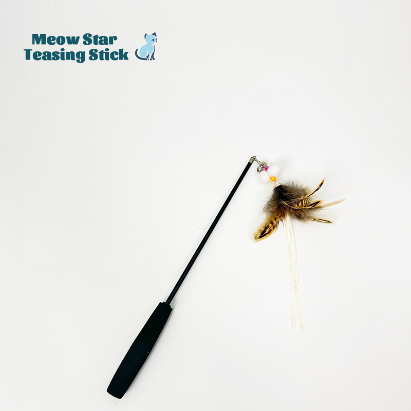 Three section cat teasing stick telescopic wholesale feather bell bucket cat stick head cat toy natural wild chicken fur cat toy