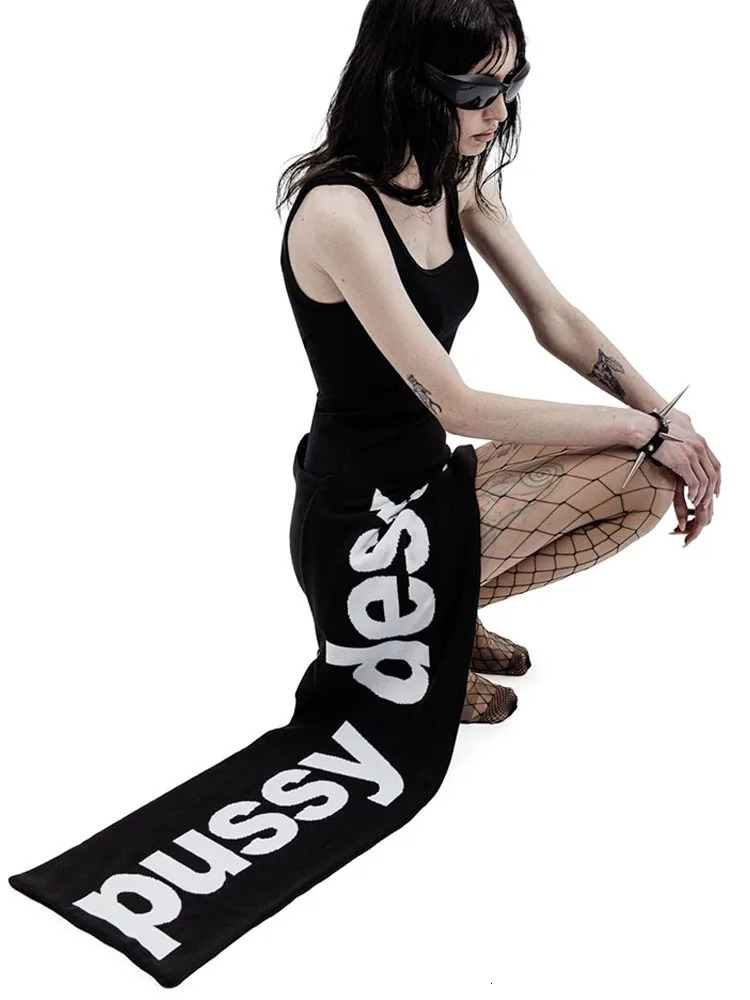 Men Scarf Winter Y2k Streetwear Black Knitted Letter Gothic Shawl Scarves Korean Fashion Hip Hop Vintage Warm Unisex Accessories 250813