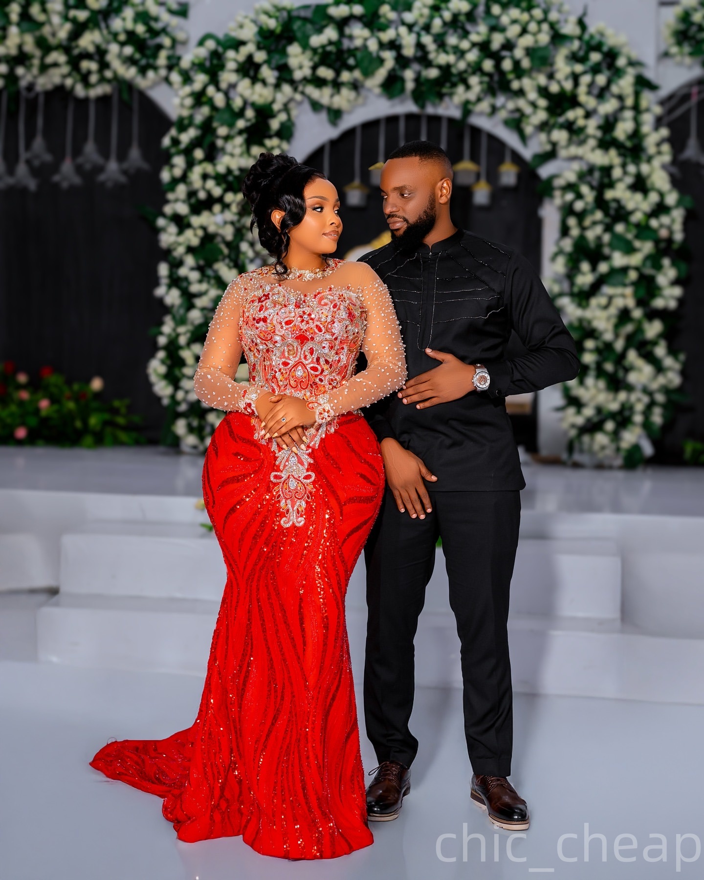 Red Mermaid Prom Dresses 2025 Beaded Lace Full Sleeves Sparkly Evening Formal Party Second Birthday Engagement Gowns Plus Size Dress For Special Occas