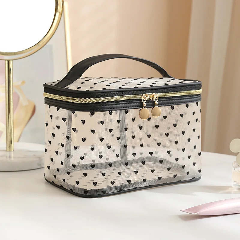 Double-layers Black Mesh Cosmetic Bag Travel Portable Large-Capacity Makeup Case Organizer Storage Pouch Zipper Toiletry Bags 250812