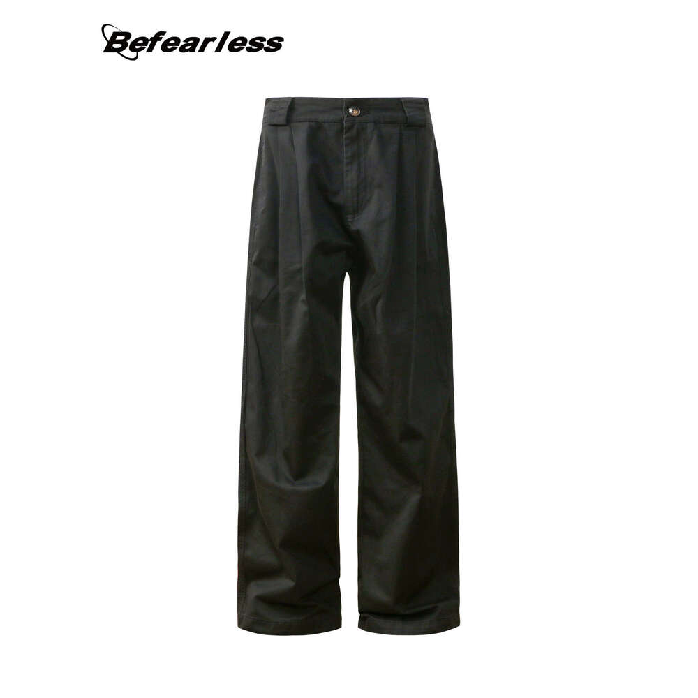 American Style Straight Wide-Leg Cargo Unisex Trendy Loose Draped Wrinkled Basic Casual Long Pants B5