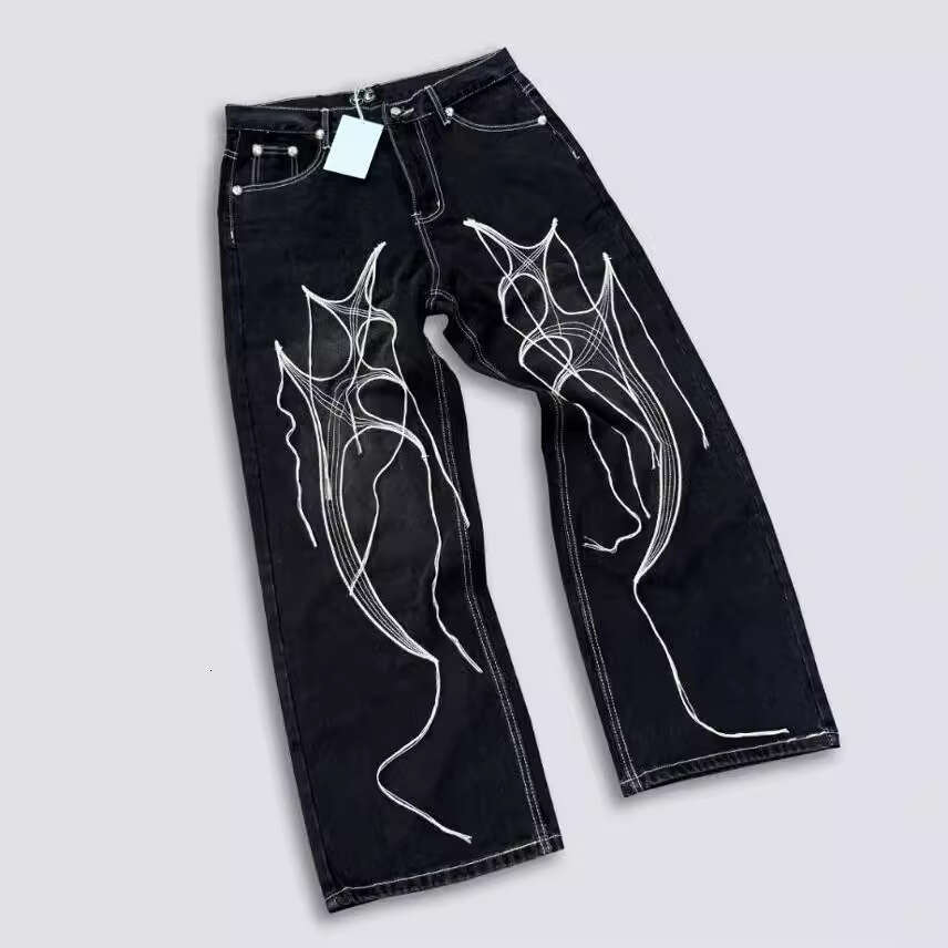 24FW Thug Club Tribal Tree Beard Line Embroidery Korean Vibe Style Loose Jeans Jacket for Men