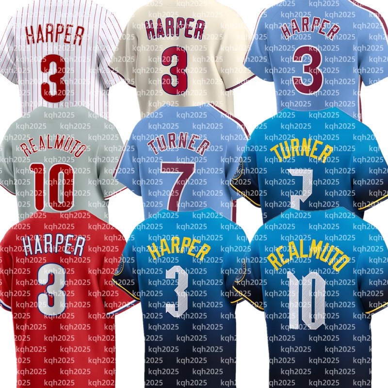 Custom Phillies Baseball Jersey Roy Halladay 3 Bryce Harper Alec Bohm J.T. Realmutos Trea Turner Aaron Nola Zack Wheeler Nick Castellanos Kyle Schwarb