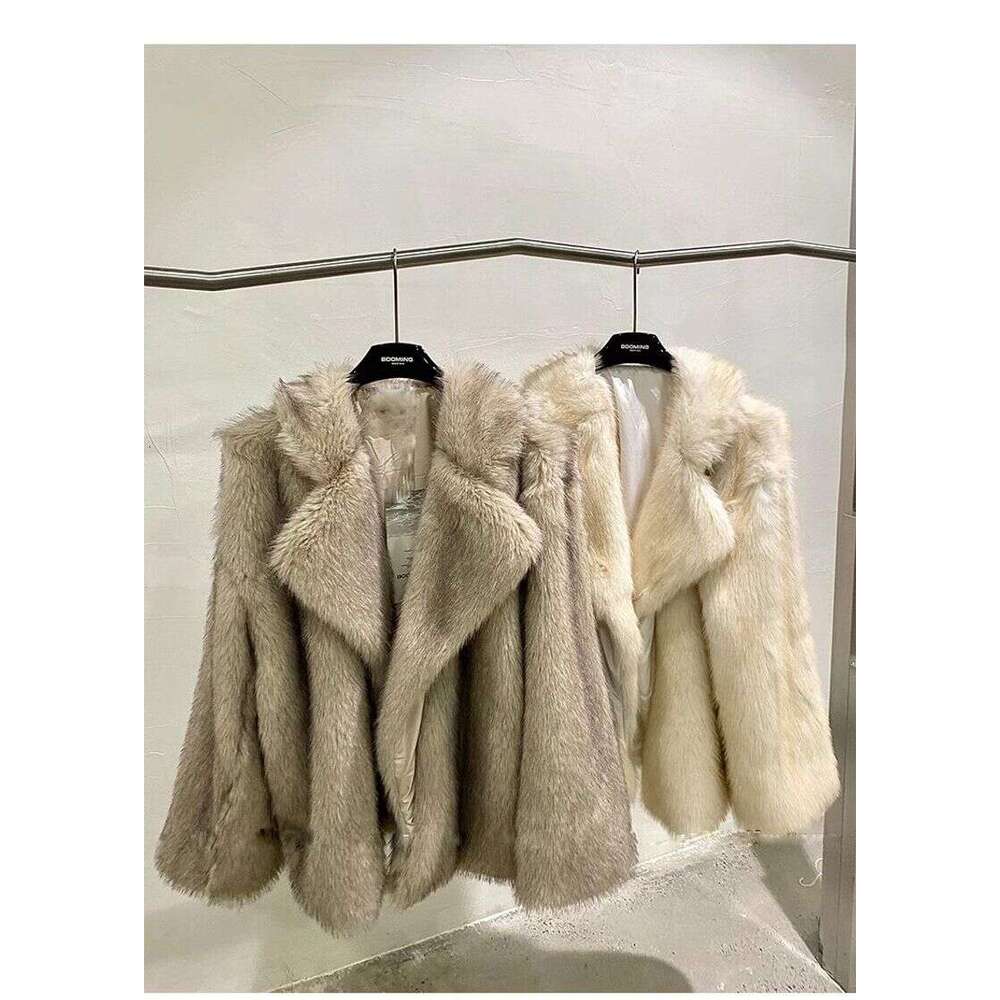 Autumn Winter Coat Women Fox Faux Fur Mid Length Y2k Coats Thick Warm Turn Down Collar Elegant Long Sleeve Jackets Streetwear