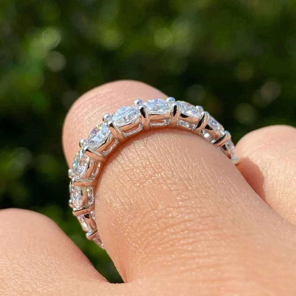 5mm Full Moissanite Eternity Ring for Women Men 100% S925 Sterling Silver Plated 18k Gold Engagement Wedding Diamond Rings Band