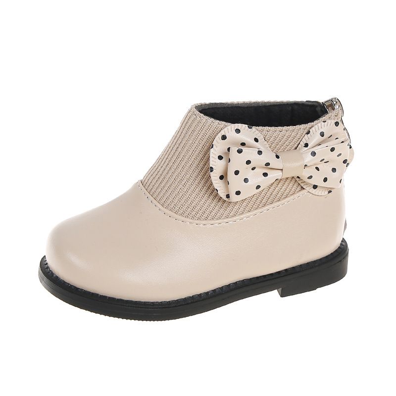 Children's Cotton Boots Winter New Kids Shoes Kidsnest Bow Girls Soft Bottom PU Leather Boots Baby Princess Boots Toddler Shoes Size US5.5C-US12.