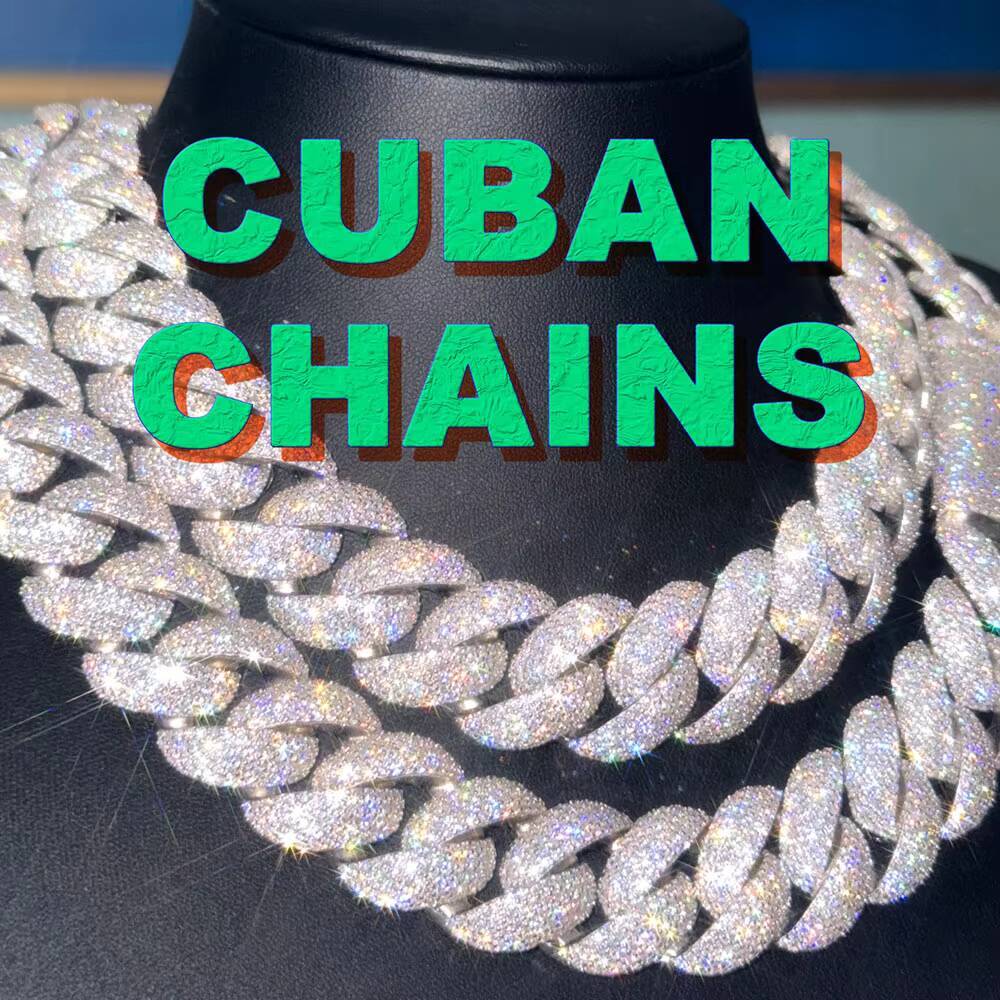 Heavy Solid Sier Gold Plated 20MM Wide Vvs Moissanite Dia Cuban Link Chain for Mans Hip Hop Necklace