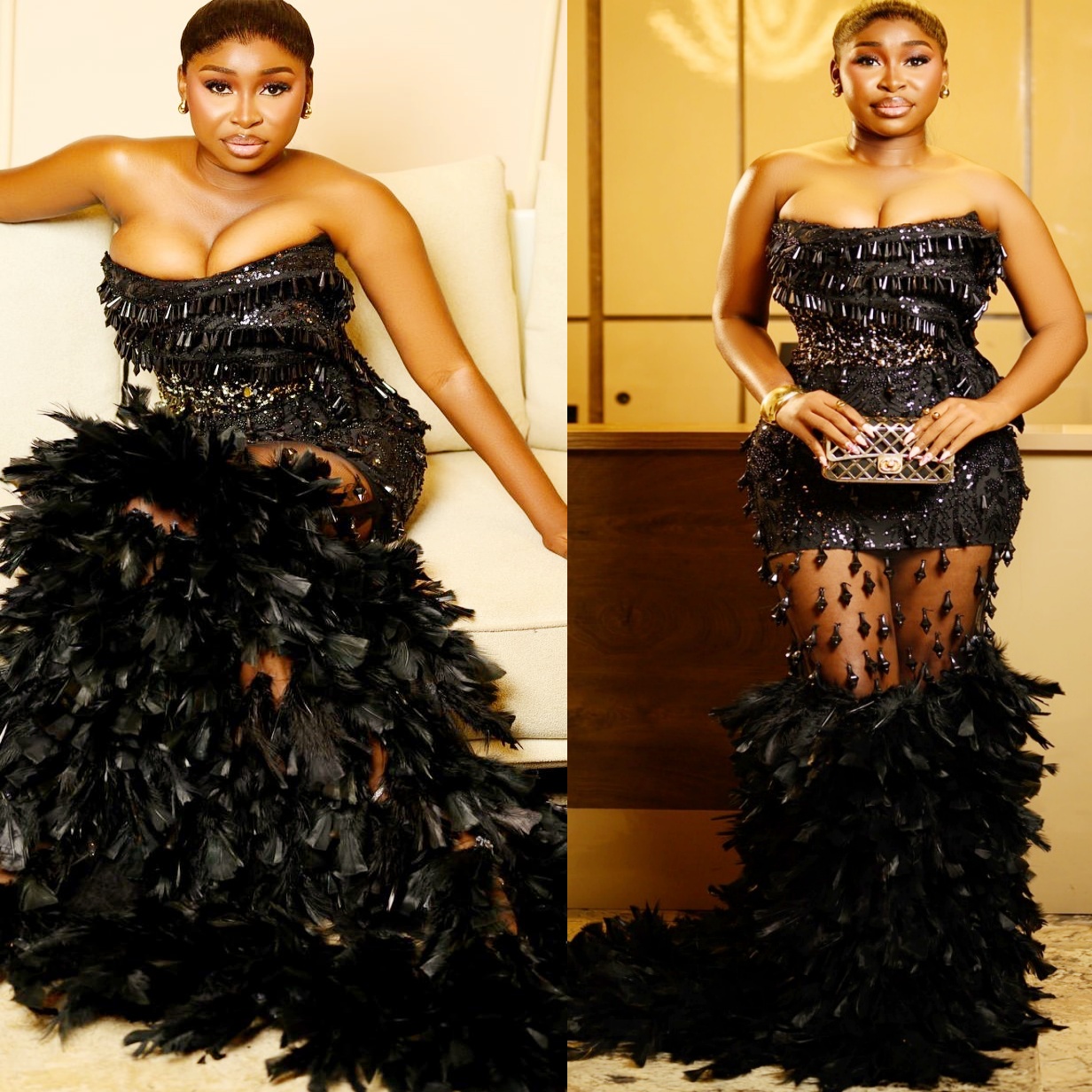 Black Mermaid Prom Dresses 2025 Rhinestones Feather Luxurious Evening Formal Party Second Birthday Engagement Gowns Plus Size Dress For Special Occasi