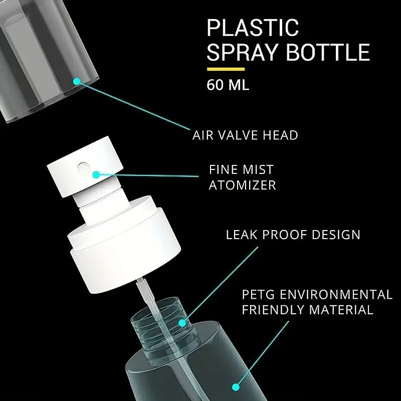 3060100ml Refillable Spray Bottles Alcohol Atomizer Mini Fine Mist Liquid Containers for Skin Care Makeup Travel Accessories 250813