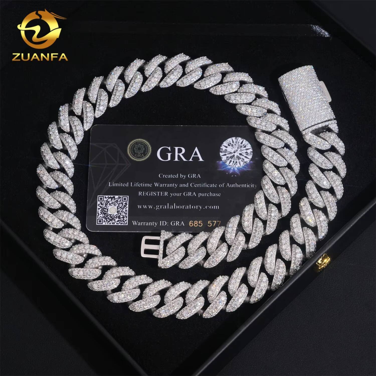 Iced Out Jewelry Hip Hop 3 Rows 18mm Width Sterling Sier VVS Moissanite Dia Miami Cuban Link Chain