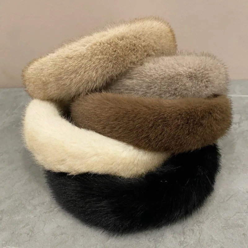 2024 Winter Real Mink Fur Head Band Turban Head Wrap Fluffy Natural Rabbit Fur Warm Hairband Wool Plush Headwear Hairhoop250812