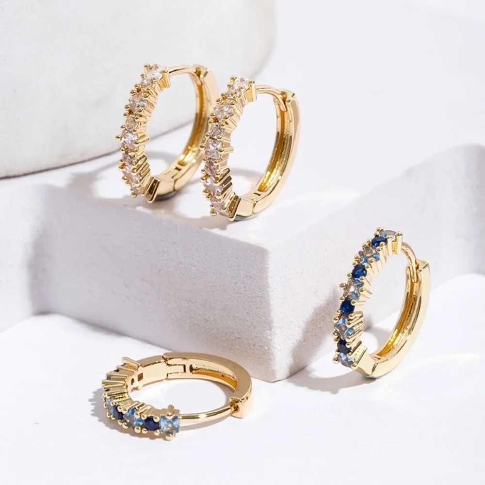 Luxury Fashion Inlay Square Blue Zircon Ear Buckle Stainless Steel Hoop Earrings for Women Charm Korean Jewelry Gifts Accessories XJ250814