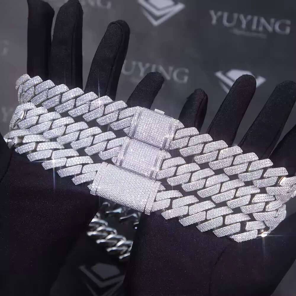 Designer Chain Necklace Hip Hop Jewelry 15mm wide 2 row Link chain VVS Mosan Platinum Plated Sterling Chilled Cuban necklace