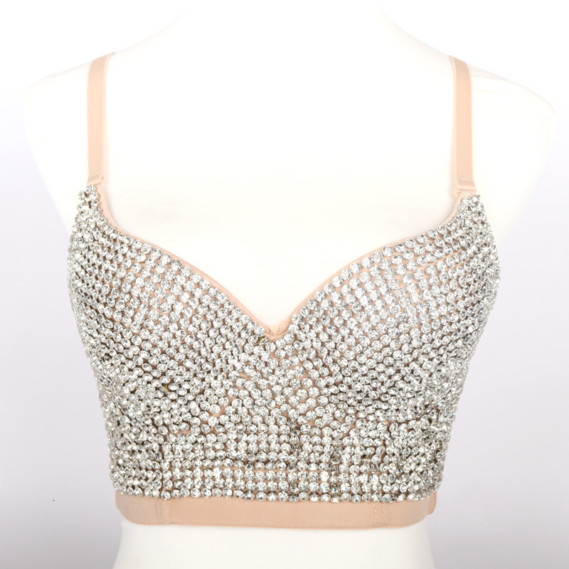 Luqiuguo Vest Camisole for Women Beaded Bra Camisole Vest for Outerwear Transparent Diamond Beauty Back Bra Integrated DB900 250226