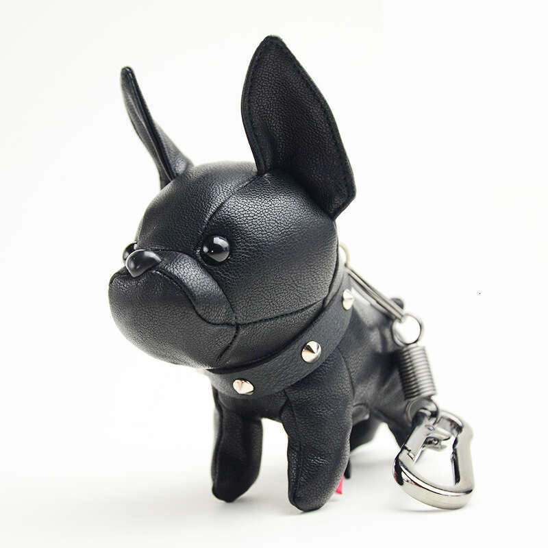 French Leather Cute Puppy Pendant Bulldog Car Keychain Creative Couple Figurine Bag