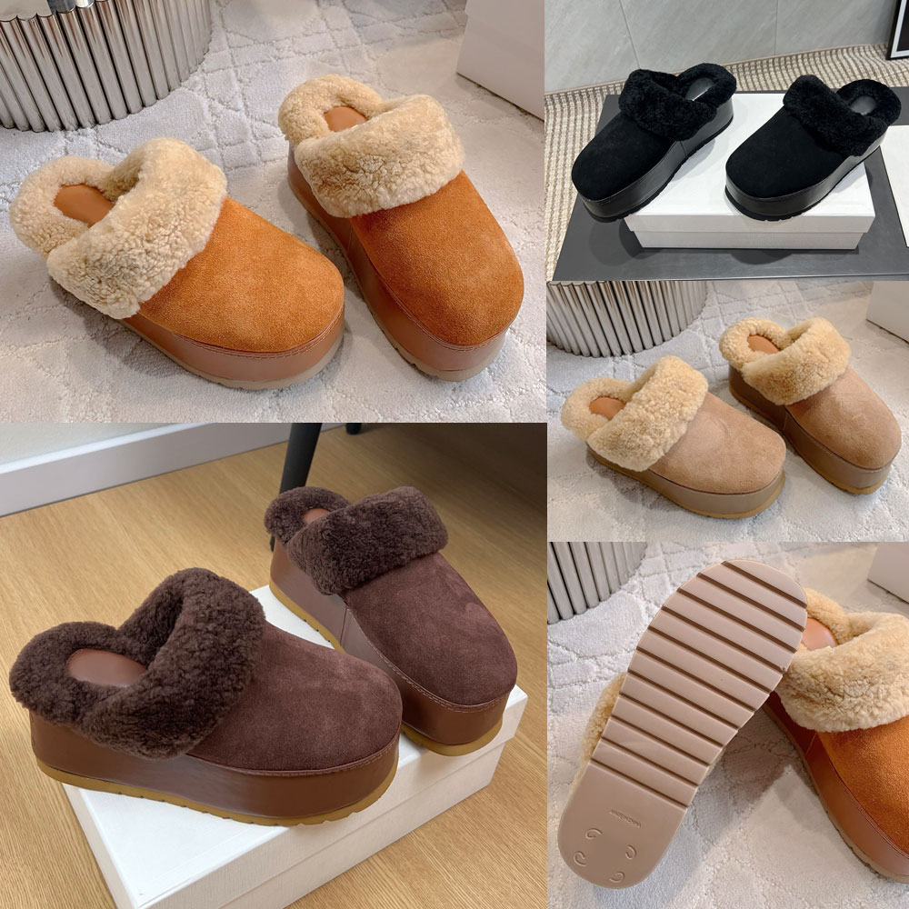 New Womens dana wedge mule designer platform mules in suede calfskin and shearling cognac wedge rubber outsole covered with learther Home Outdoor Winter Suede Mule