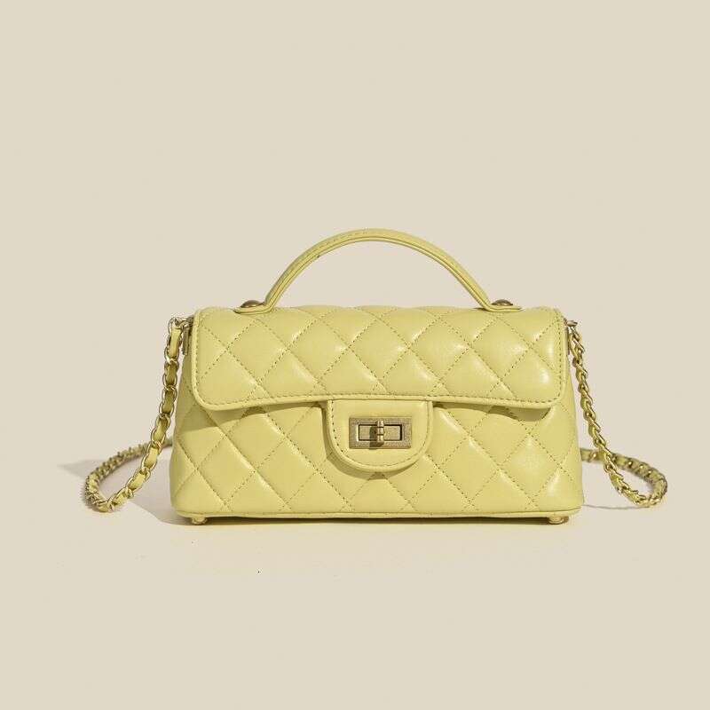 New Top Layer Sheepskin Dia Pattern Style Chain Crossbody Single Shoulder Handbag Small Square Bag