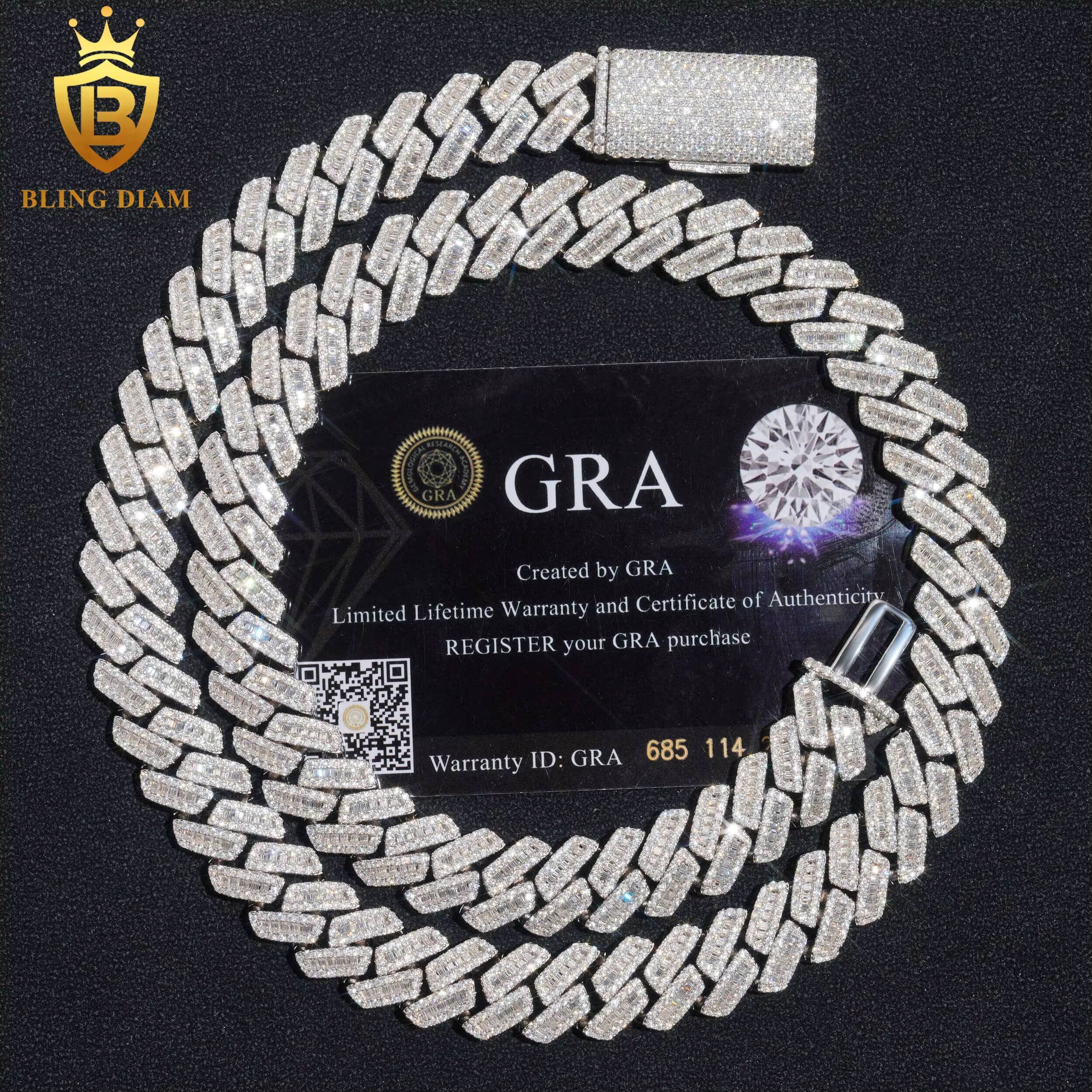 12mm New Fashion Miami Hip Hop Necklace Sterling Sier Moissanite Cuban Link Chain Iced Out Dia