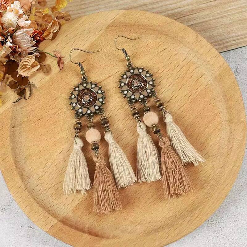 Bohemian Tribal Ethnic Long Tassel Earrings Holiday Travel Accessories Hanging Rope