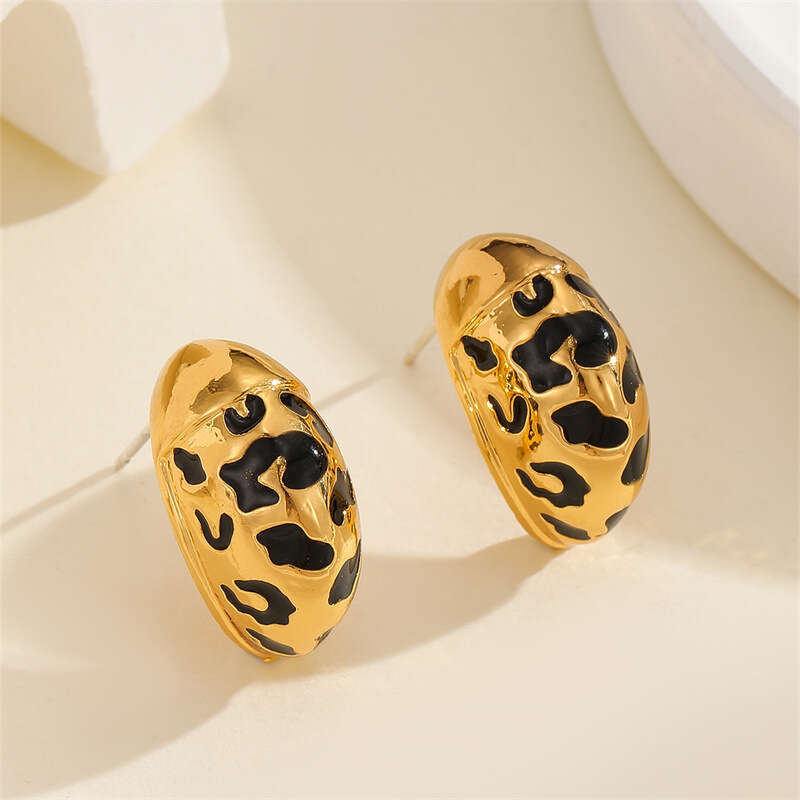 ER03469 Fashion Leopard Print C-Hoop Earrings - Gold Geometric Dangle Earrings for Women | Trendy Ins Style