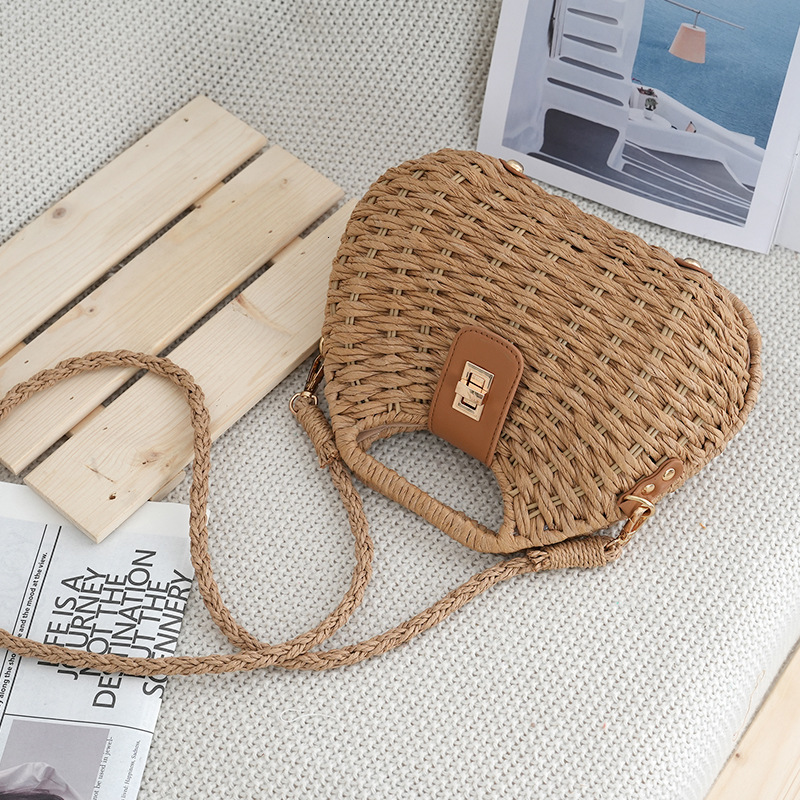 Luxury Brand Designer Bag New Korean Style Woven Crossbody Bag For Women Summer Beach Vacation Straw Frame Handbag