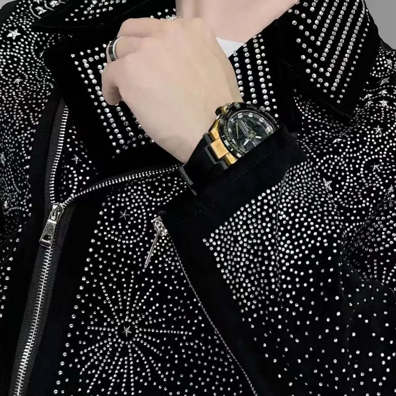 Black Rhinestones Jacket Men Jacket Coat Jaqueta Bomber Diamond Top Quality Drill Punk Club Outfit Jacket 250811