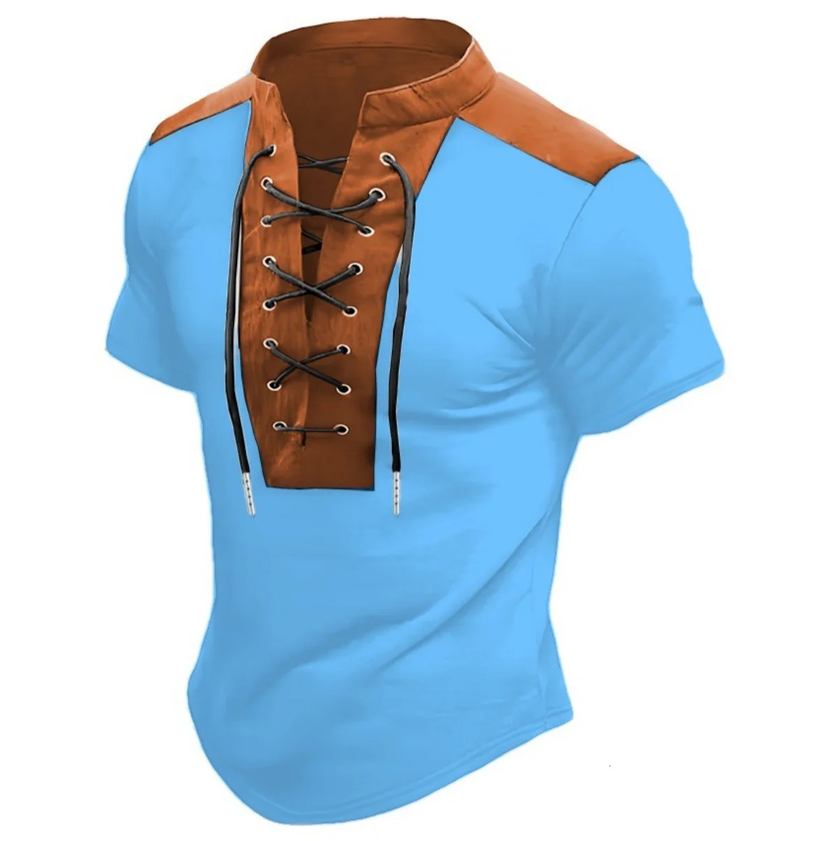 2025 Europe and the United States mens summer short-sleeved round neck T-shirt drawstring decorative POLO shirt top 250813