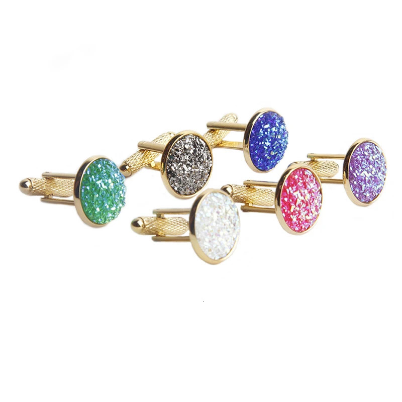 Simple Fashion Shirt Cufflinks for Men Drusy Rhinestones Cuff Links Round Sleeve Button Christmas Gifts Mens Cuff link Gemelos 250812