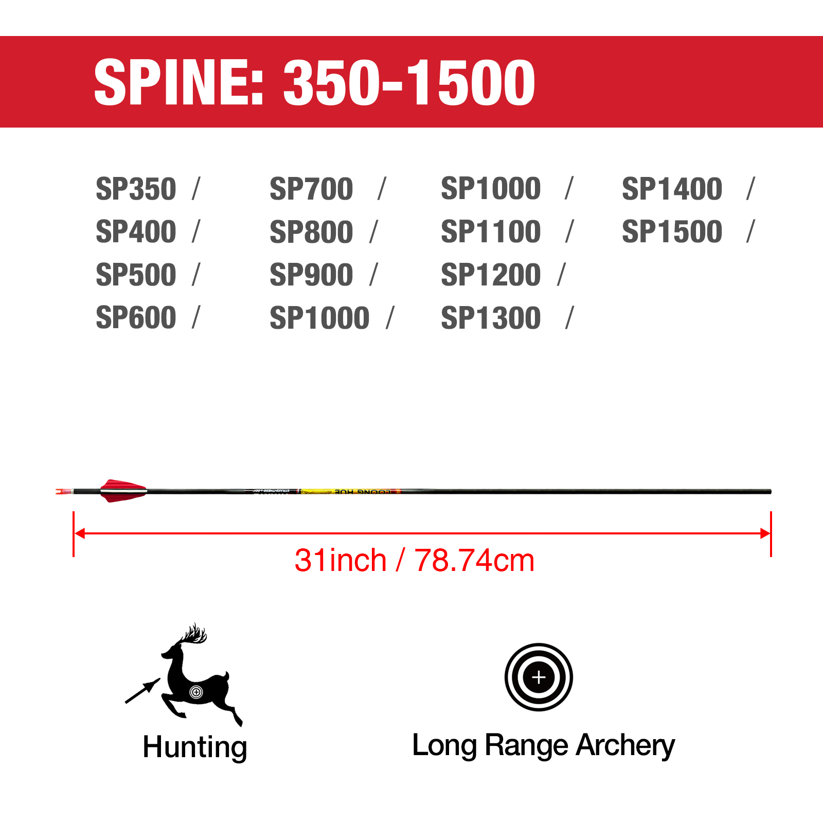 Spine 350-1500 Carbon Arrows without Arrowheads 31inch Carbon Fiber Hunting Arrows for Archery 4.2mm Training Arrows for Recurve Bow & Compound Bow 6P