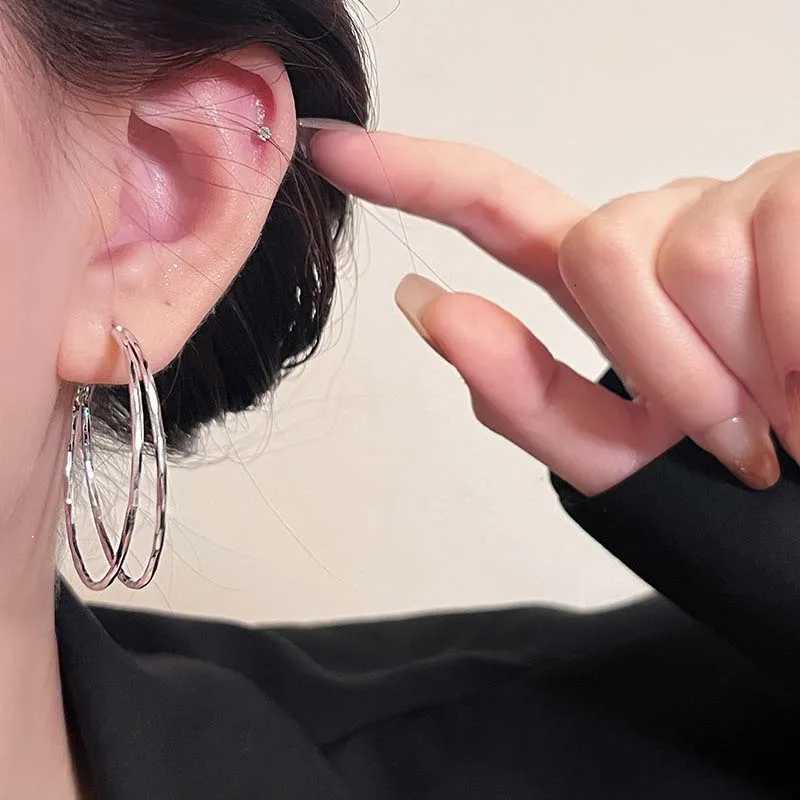 2025 New Trend Silver Color Double Layer Circle Hoop Earrings For Women Exaggerated Metal Layer Round Earrings Jewelry Gift XJ250814