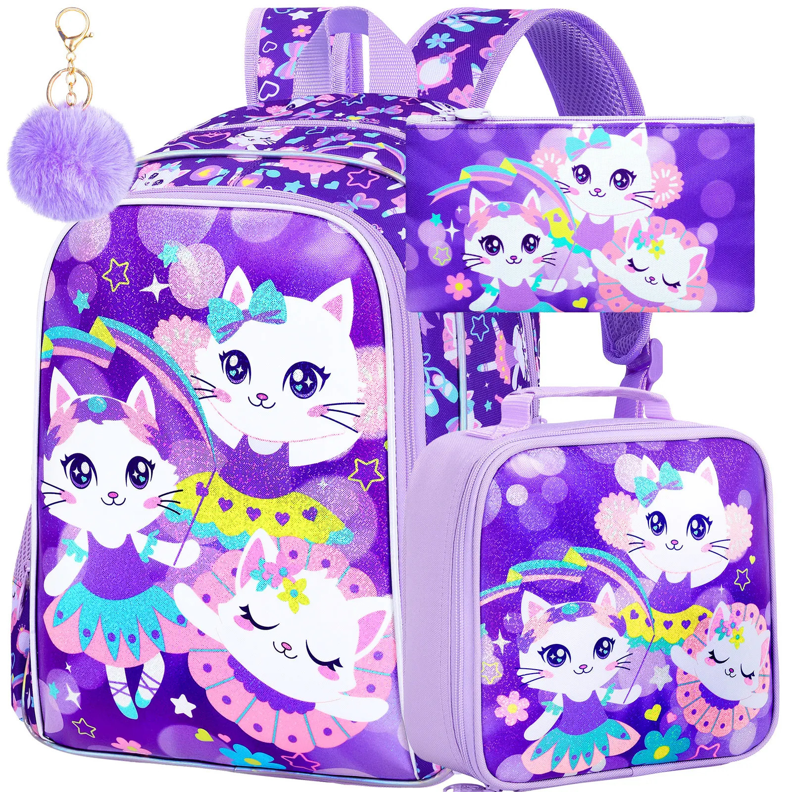 3PCS Backpack for Girl 16 Kids Backpacks with Lunch Box Water Resistant Girl Bookbag for School Elementary 250813