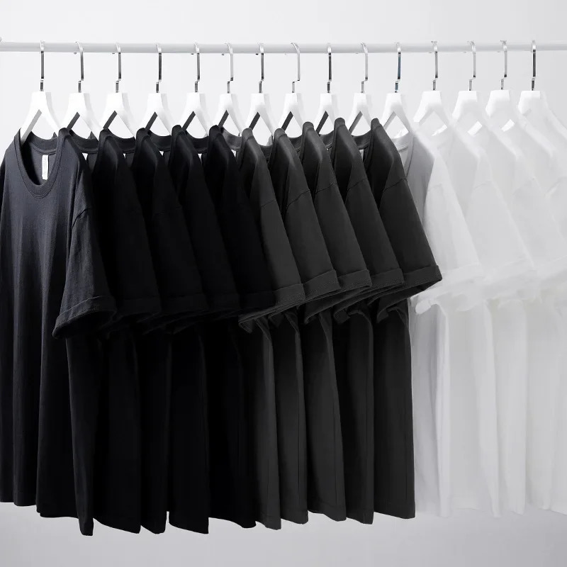 Oversize 240g Pure Color Heavy Cotton Man T Shirts Loose Drop Shoulder Short Sleeve Men T-Shirt Fashion Mens Undershirt 250813