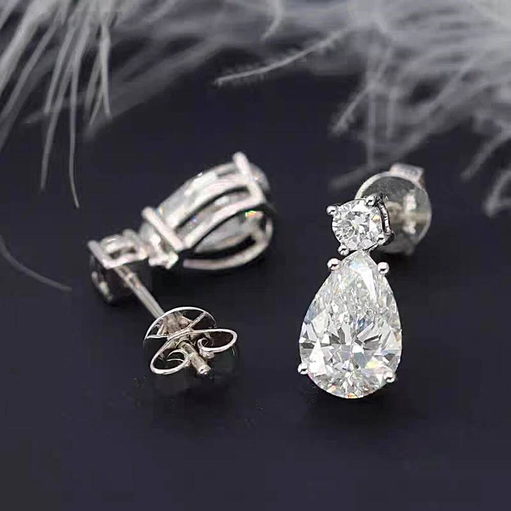 19cttw Full Moissanite Dangle Drop Earrings for Women Pear Shape Round Cut Diamond 925 Sterling Silver Wedding Jewelry With GRA