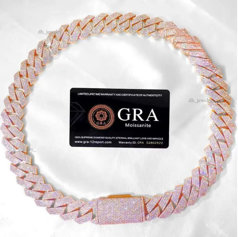 2025 Sterling Sier High Quality 20MM Dia Cuban Link Chain Three Row VVS Moissanite Hip Hop Necklace