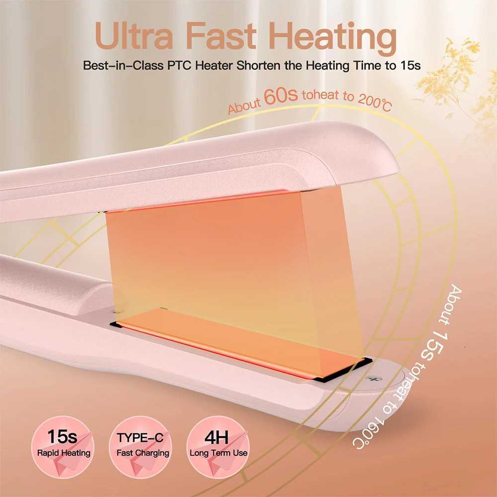 Tsordless Hair Straightener and Curler Portable Flat Iron Fast Heating Hair Straightener for Women with Temp Settings W250814