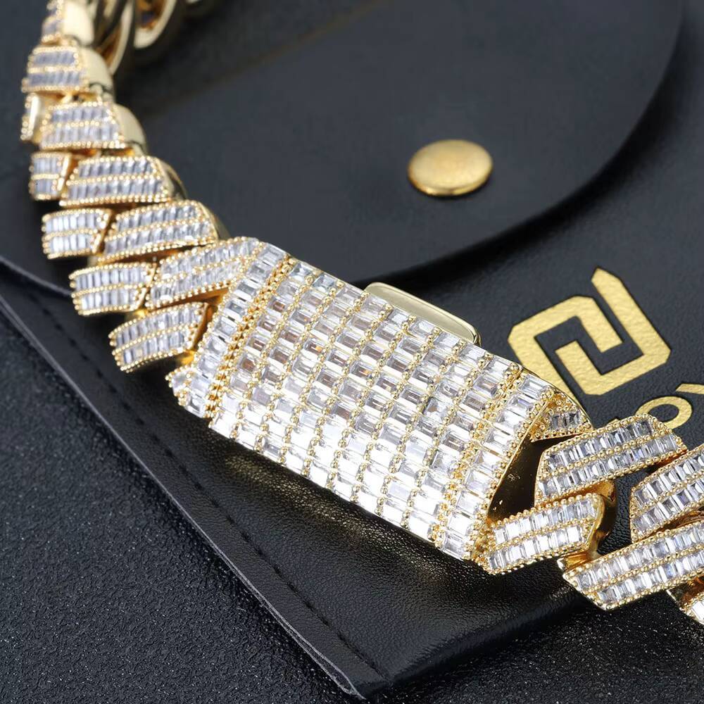 NUOYA Fine Jewelry 20mm 925 Sterling Silver Chunky Cuban Link Chain Pass Diamond Test Baguette VVS Moissanite Necklace Women