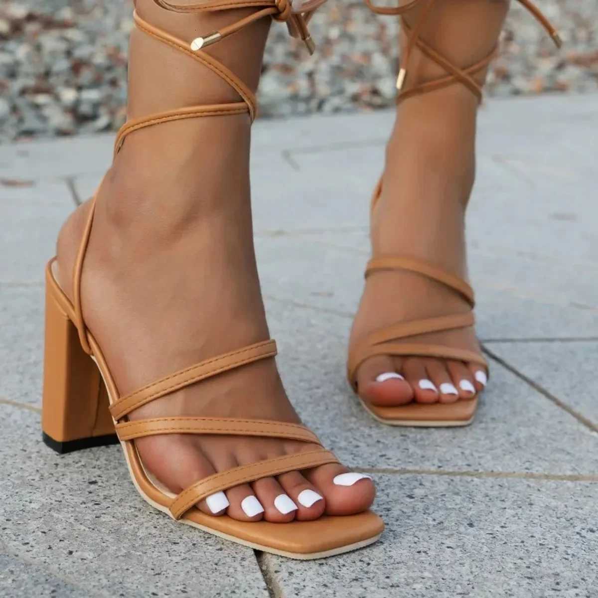 Womens Sandals Summer Ankle Strap Sandals Leather Cross-Tied High Heels Shoes Ladies Sexy Lace Up Party High Heel Wedding Shoes W250814