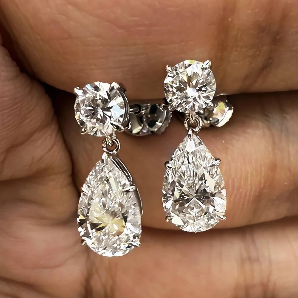 BXINY Luxury Full Moissanite Dangle Drop Earrings S925 Silver Pear Cut 19Carat Diamonds for Women Wedding Gifts Jewelry With GRA
