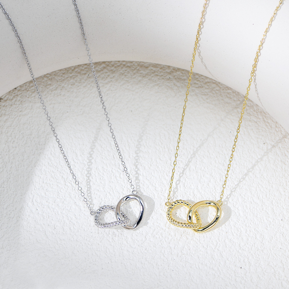 S Pure Sier Geometric Twist Double Ring for Women, Light Ins Style, Elegant Personality Collarbone Chain Necklace