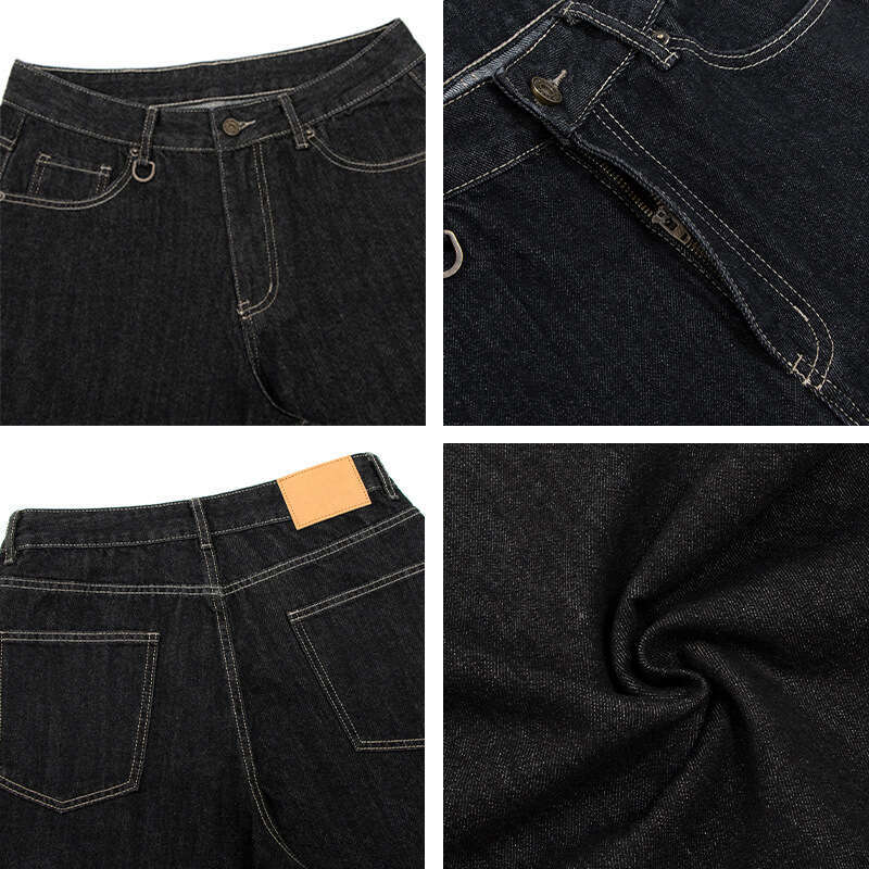 American Style Genuine Leather Cropped Jeans Unisex Summer Trendy Loose Fit Casual Shorts B5