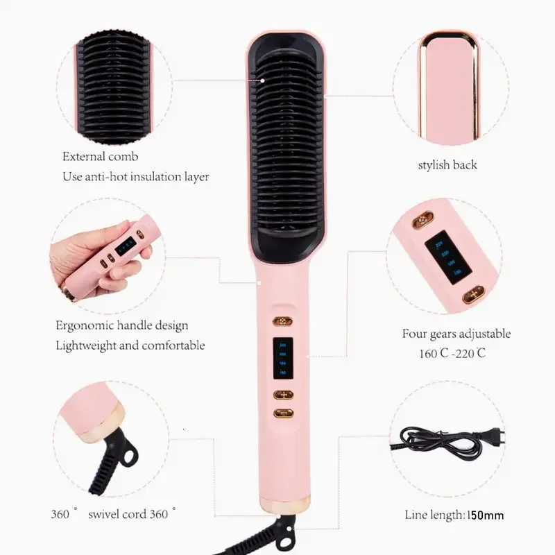 35W Ceramic Multifunctional Styling Comb Straightener and Curling Iron with Temperature Control and Fast Heating Speed W250814