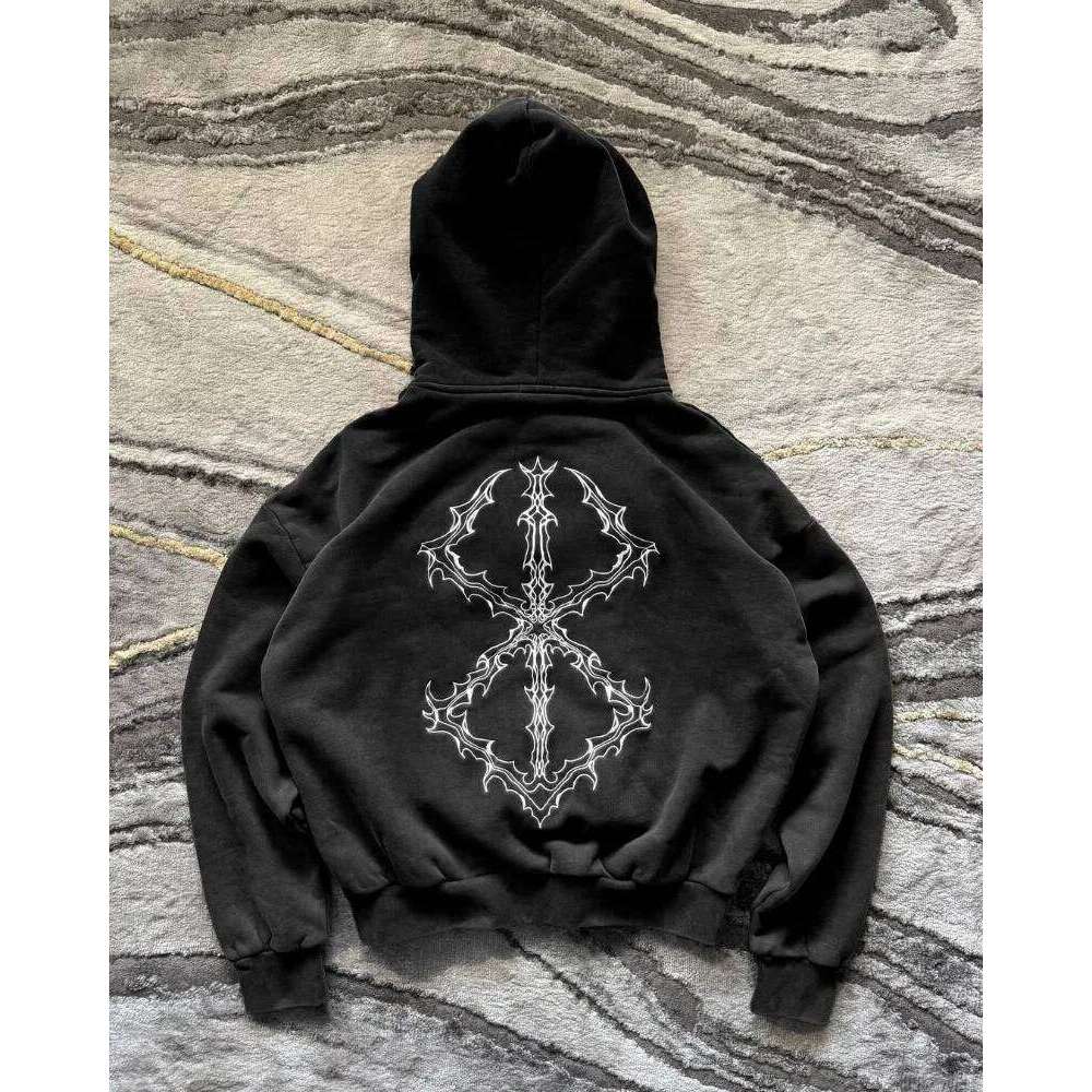 American Style Retro Letter Embroidery Pattern Oversized Hoodie Men's Y2k Street Hip-Hop Haruku Loose Long Sleeved Sweatshirt