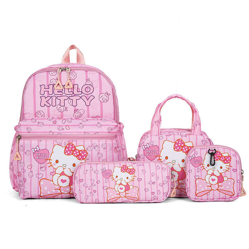 New Style Backpack Girls, Four-Piece Set, Kuromi Large Capacity, Suitable Elementary School Students in Grades Three to Six, Double Shoulder Bag for G